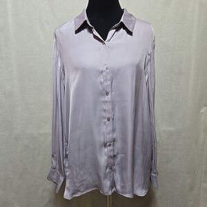 BeCool Button Up Shirt Womens Size L Satin Polyester Long Sleeve Lilac Purple